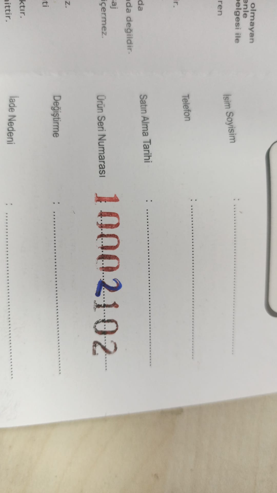 Seri numarası örnek görsel